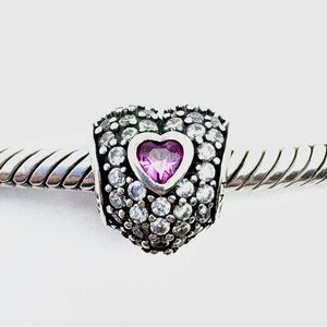 Pandora In My Heart Pave Sterling Silver Charm With Ruby-Colored Cubic Zirconia
